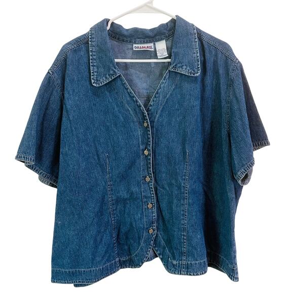 bill blass Tops - Bill Blass Denim Short Sleeve Button Up V Neck Blouse Size 2X